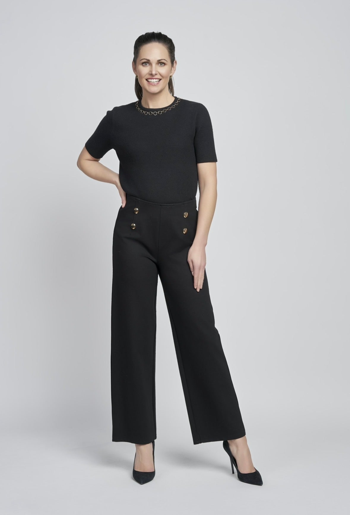 Pinns Wide Leg Ponte Trouser - Black