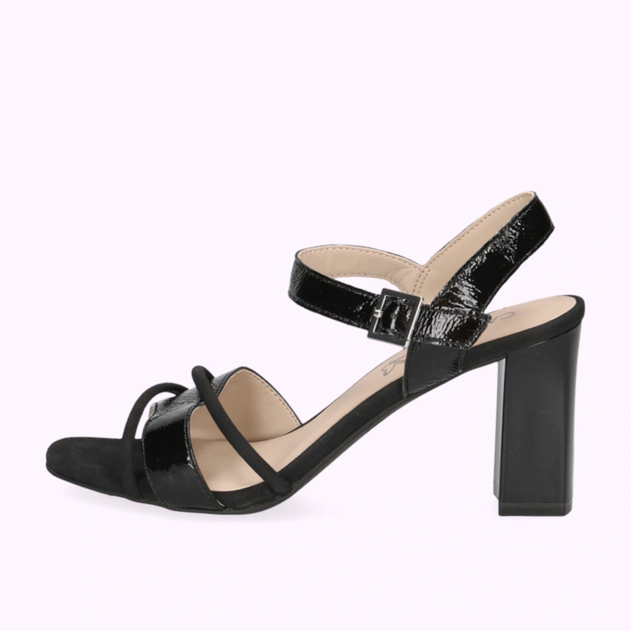 Caprice Black Leather/Suede Block Heeled Sandal