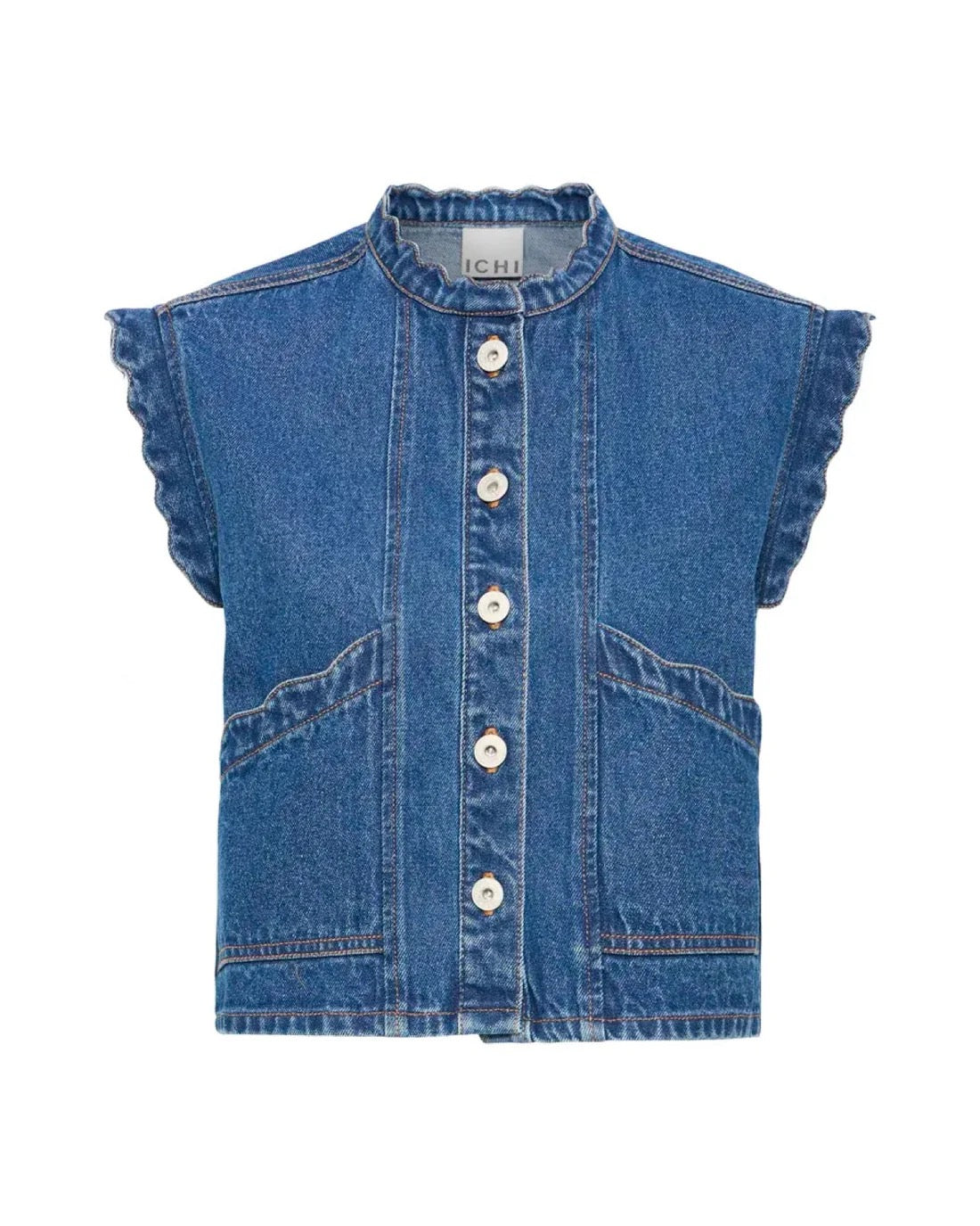 ICHI Palou Demin waistcoat - Mid Blue