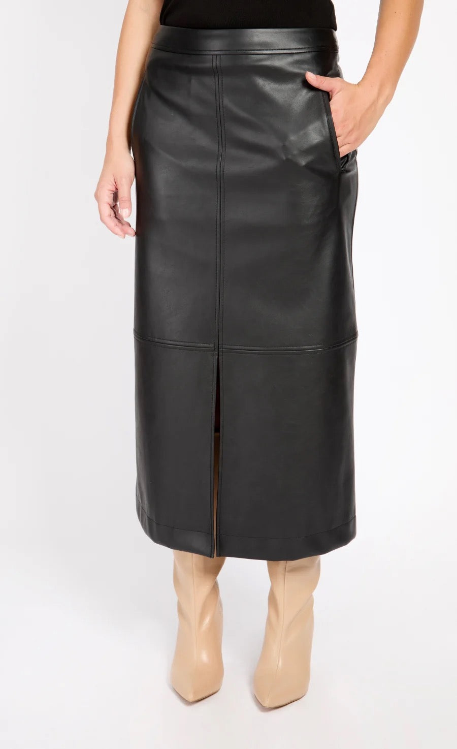 Little Mistress Black PU Midaxi Skirt by Vogue Williams