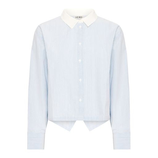 ICHI Keila Open Back Shirt - Baby Blue/White