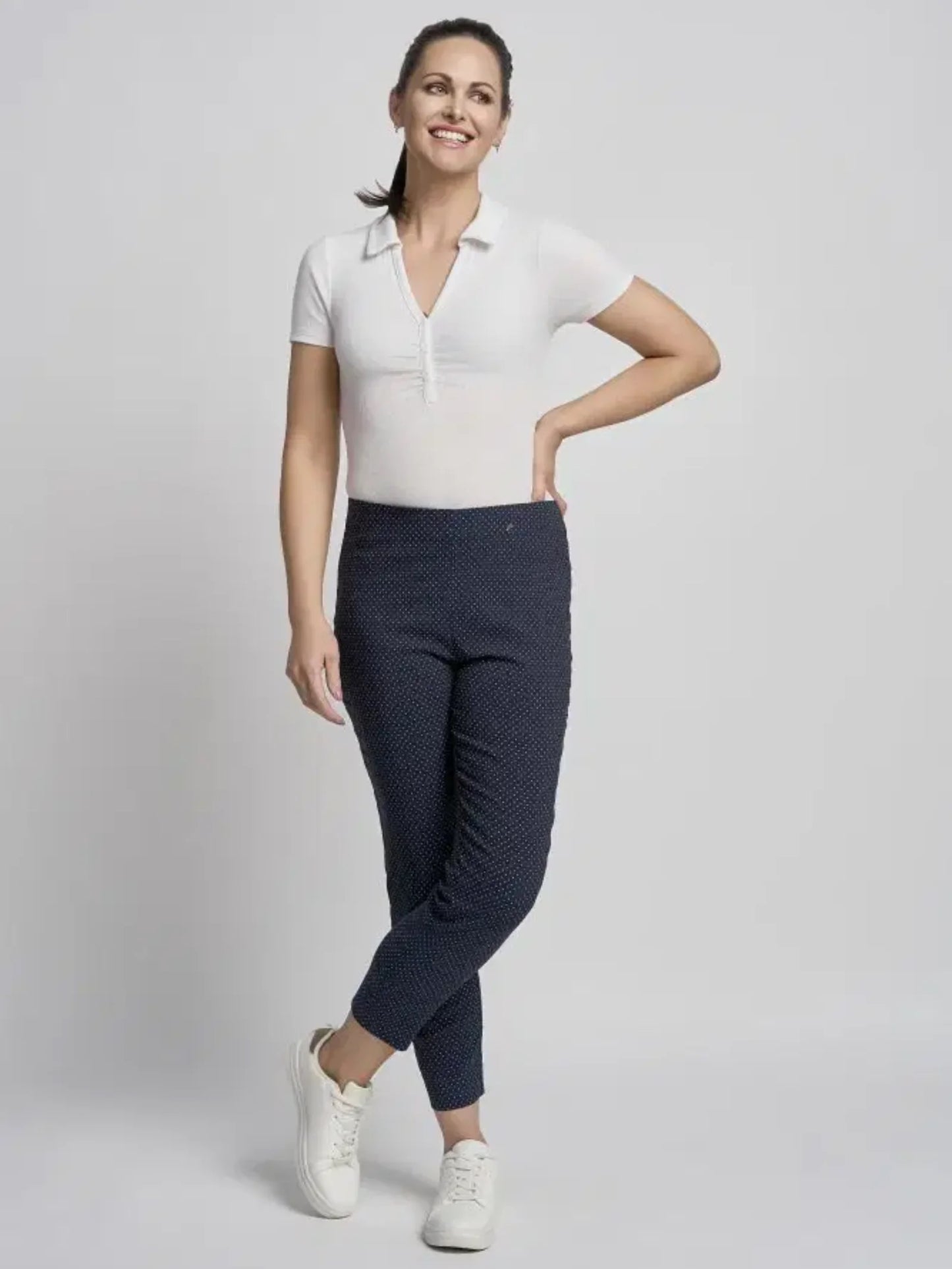 Pinns Ankle Grazer Trouser - Navy Polka Dot