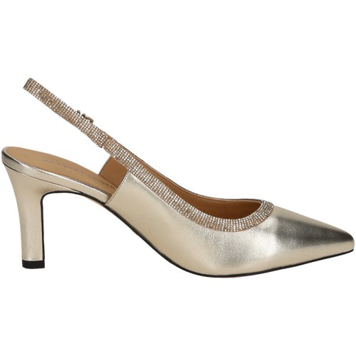 Peter Kaiser Leather Crystal Slingback Heels - Gold