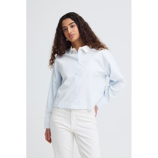 ICHI Keila Open Back Shirt - Baby Blue/White