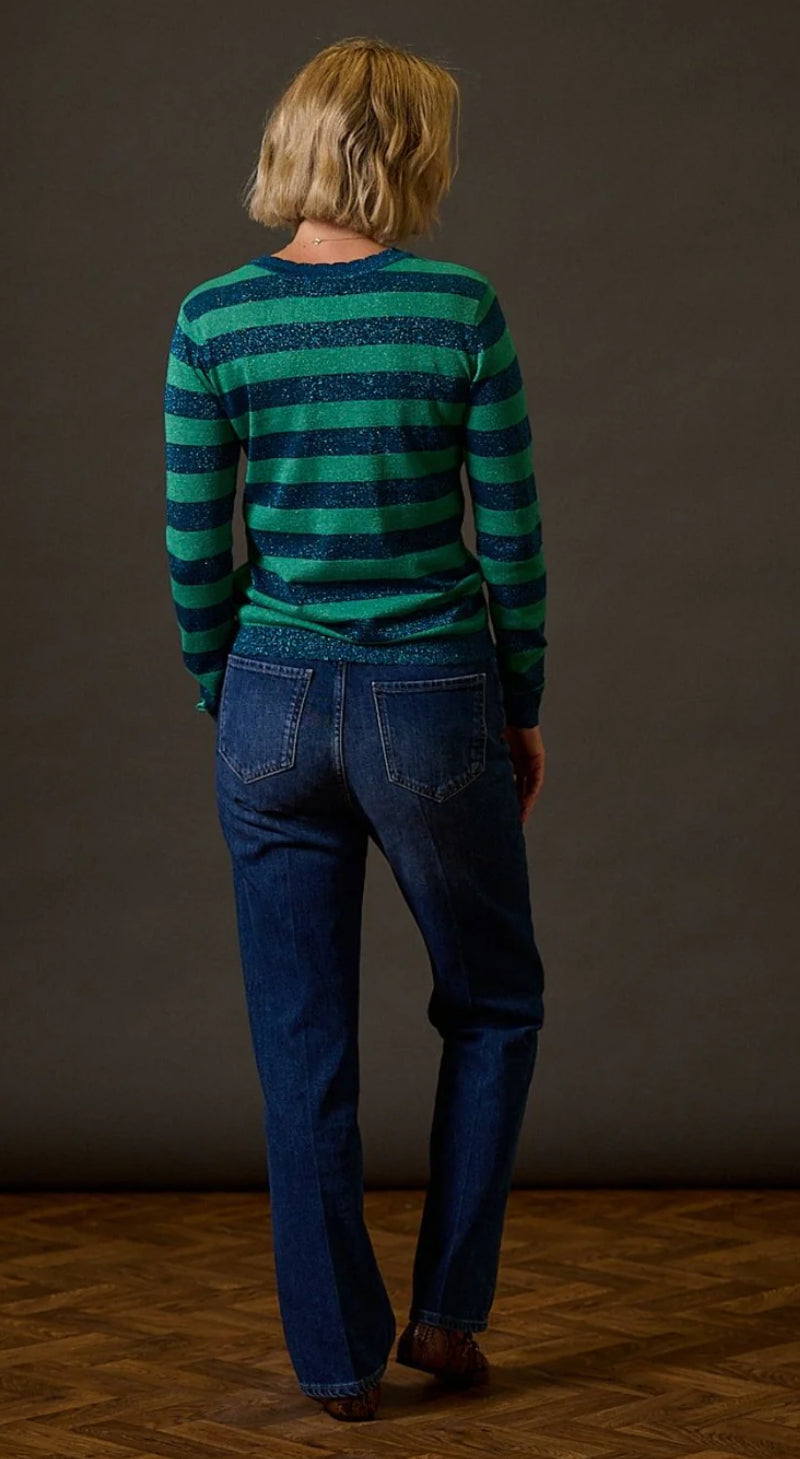 Sugarhill Brighton Alexa Scallop Jumper - Teal Sparkle Stripe
