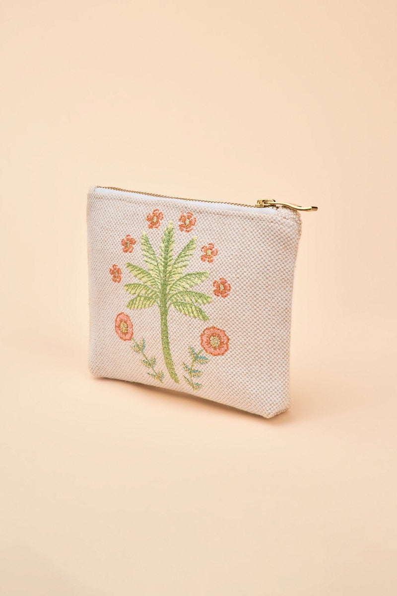 Powder Jute Mini Zip Pouch - Paradise Palms