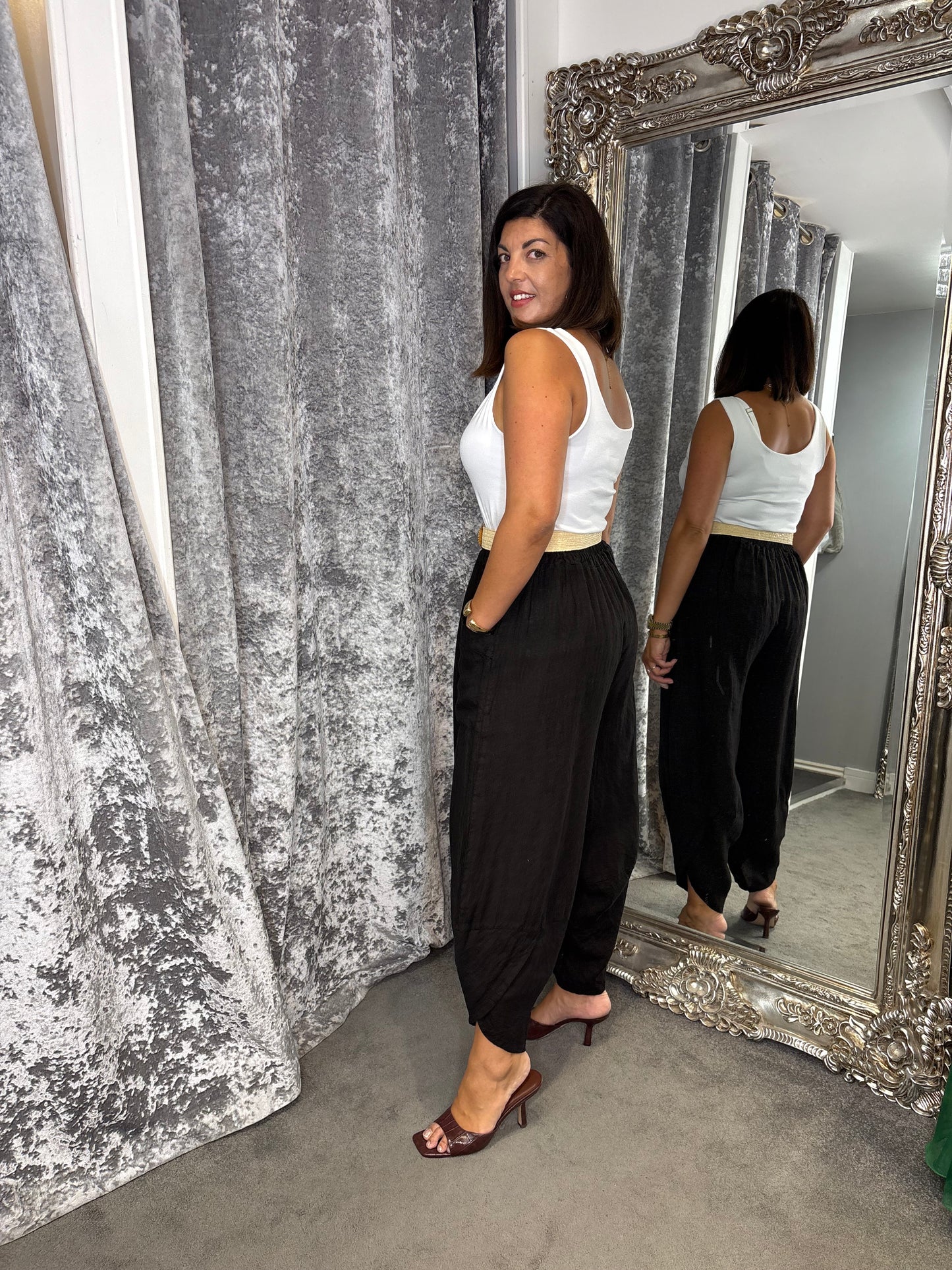Studio Linen Barrel Leg Trouser - Black