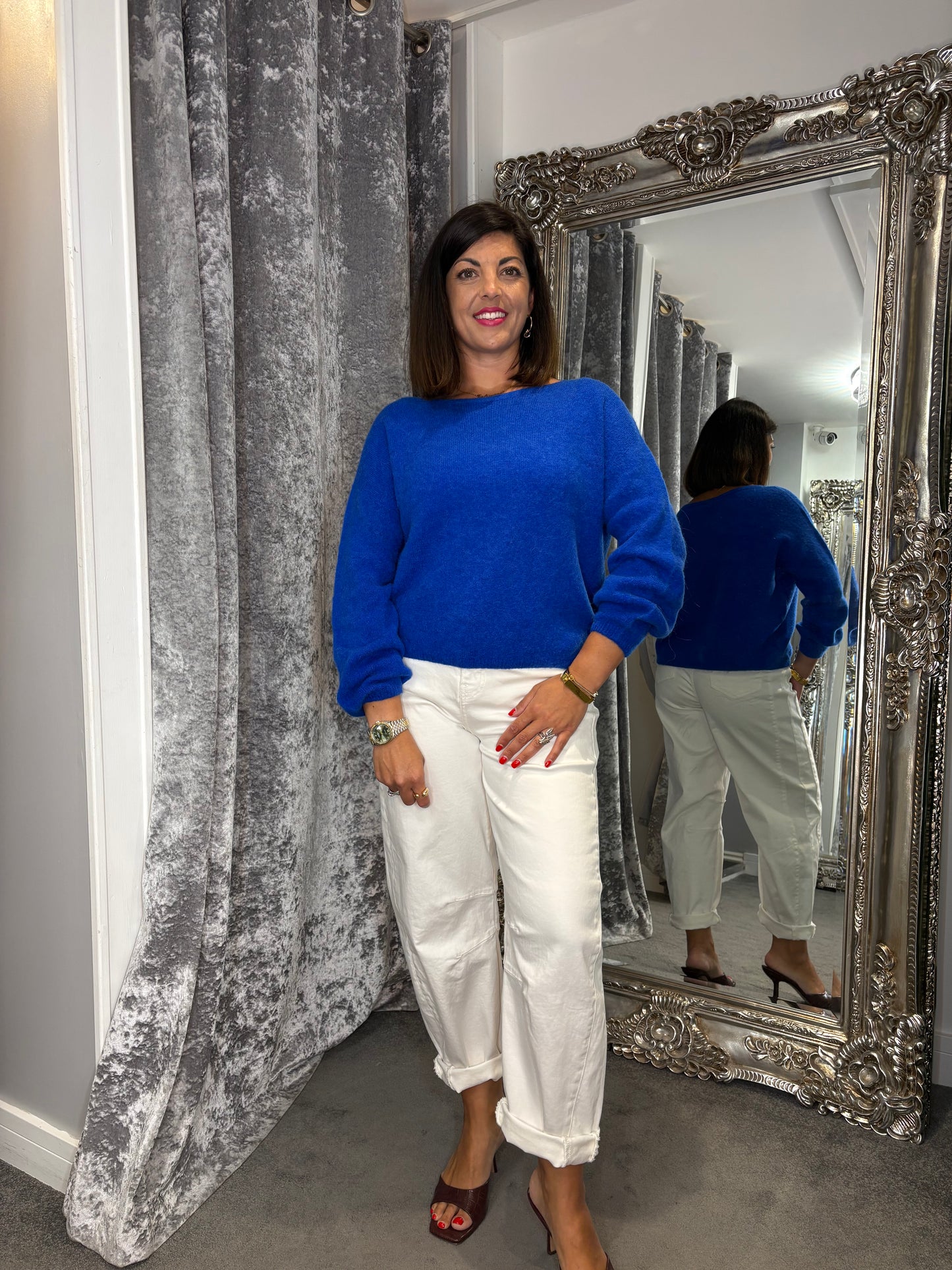 T1 Balloon Sleeve Jumper- Electric Blue