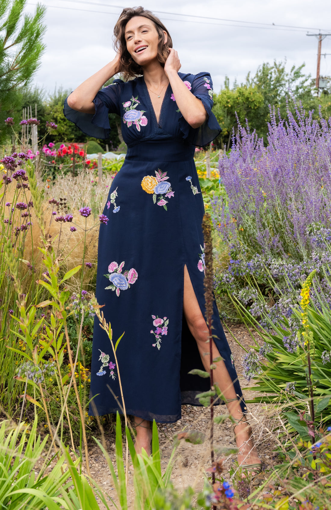 Hope & Ivy The Kyra Embroidered Maxi Dress - Navy