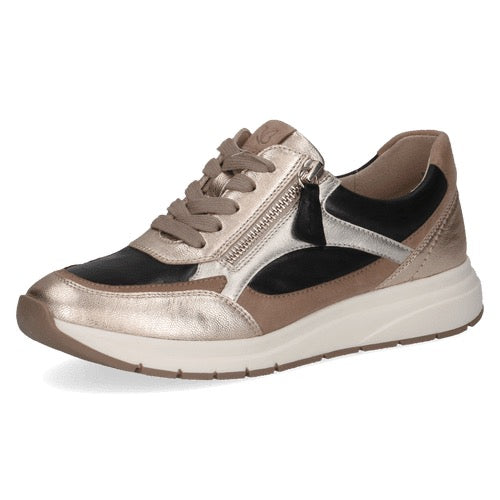*RESTOCKED* Caprice Metallic Leather Lace/Zip Trainer - Gold/black