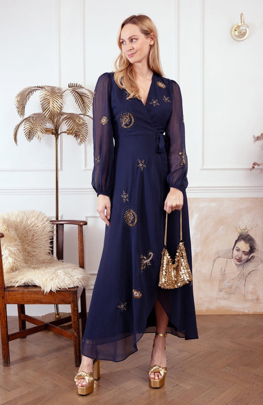 Hope & Ivy Kai Wrap Dress Navy