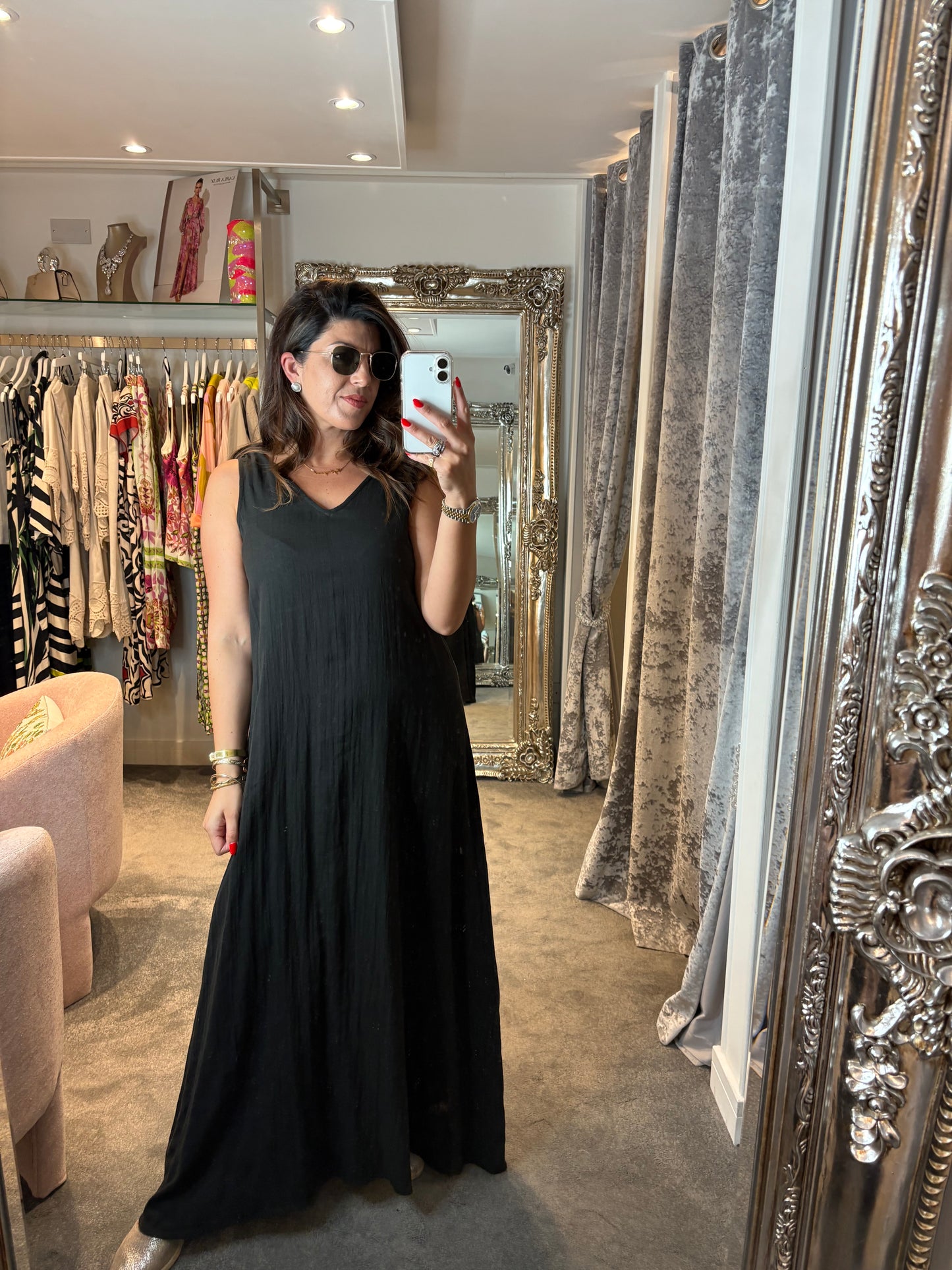 ICHI Foxa V-Neck Sleeveless Maxi Dress, Black
