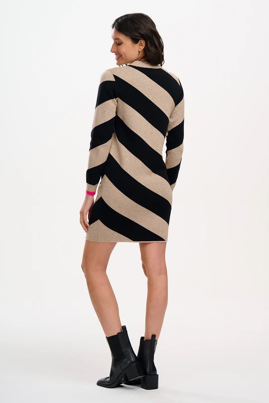 Suagrhill Brighton Verity Knit Dress - Beige/Black, Diagonal Stripe