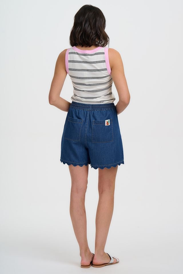 Sugarhill Brighton Shelly Scallop Denim Shorts - Deep Blue