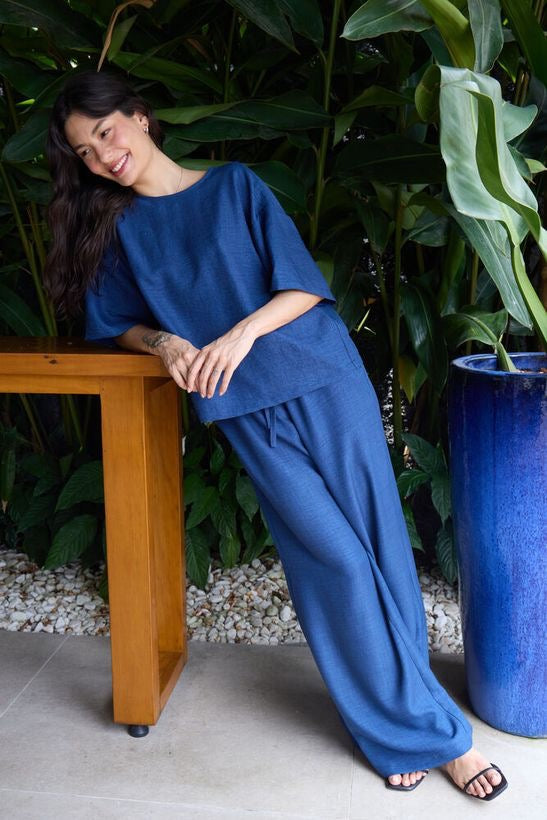 ICHI Katico Wide Leg Trousers - True Blue