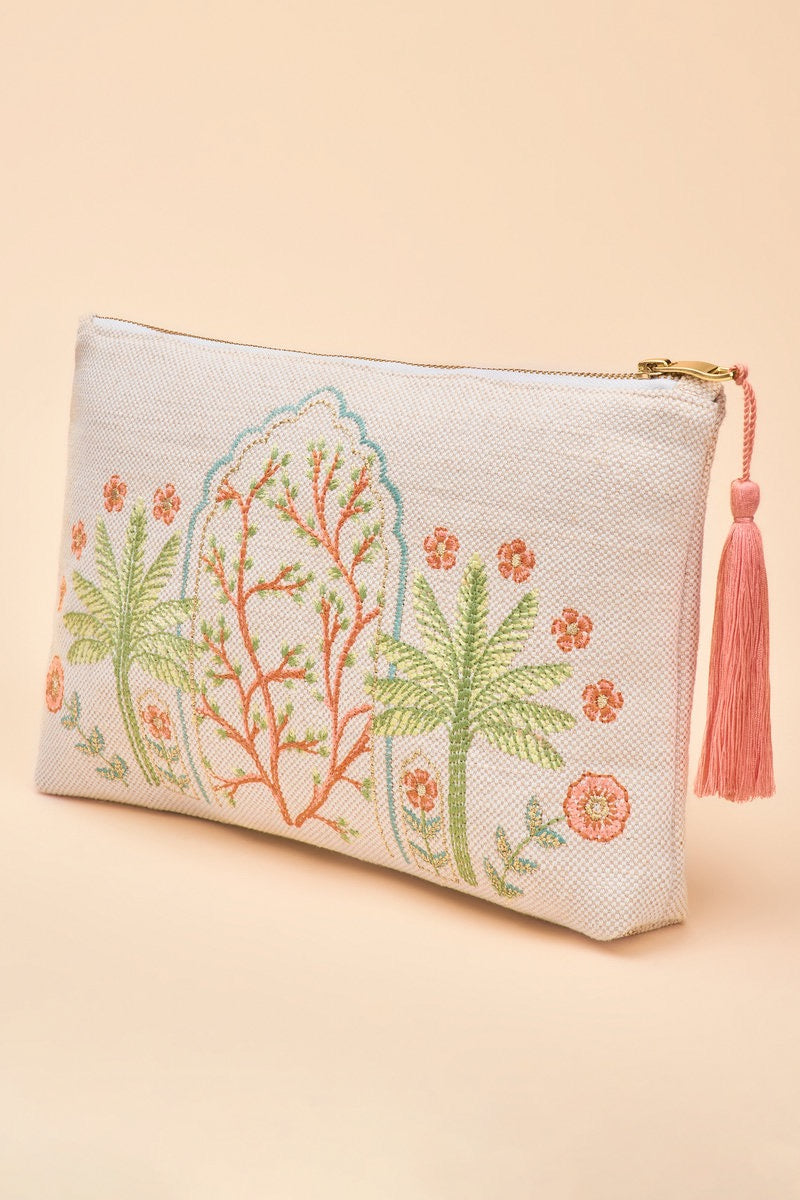 Powder Jute Zip Pouch - Paradise Palms