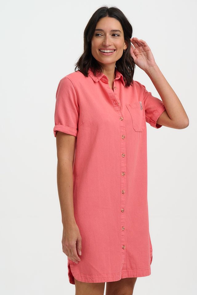 Sugarhill Brighton Zoe Mini Shirt Dress - Coral