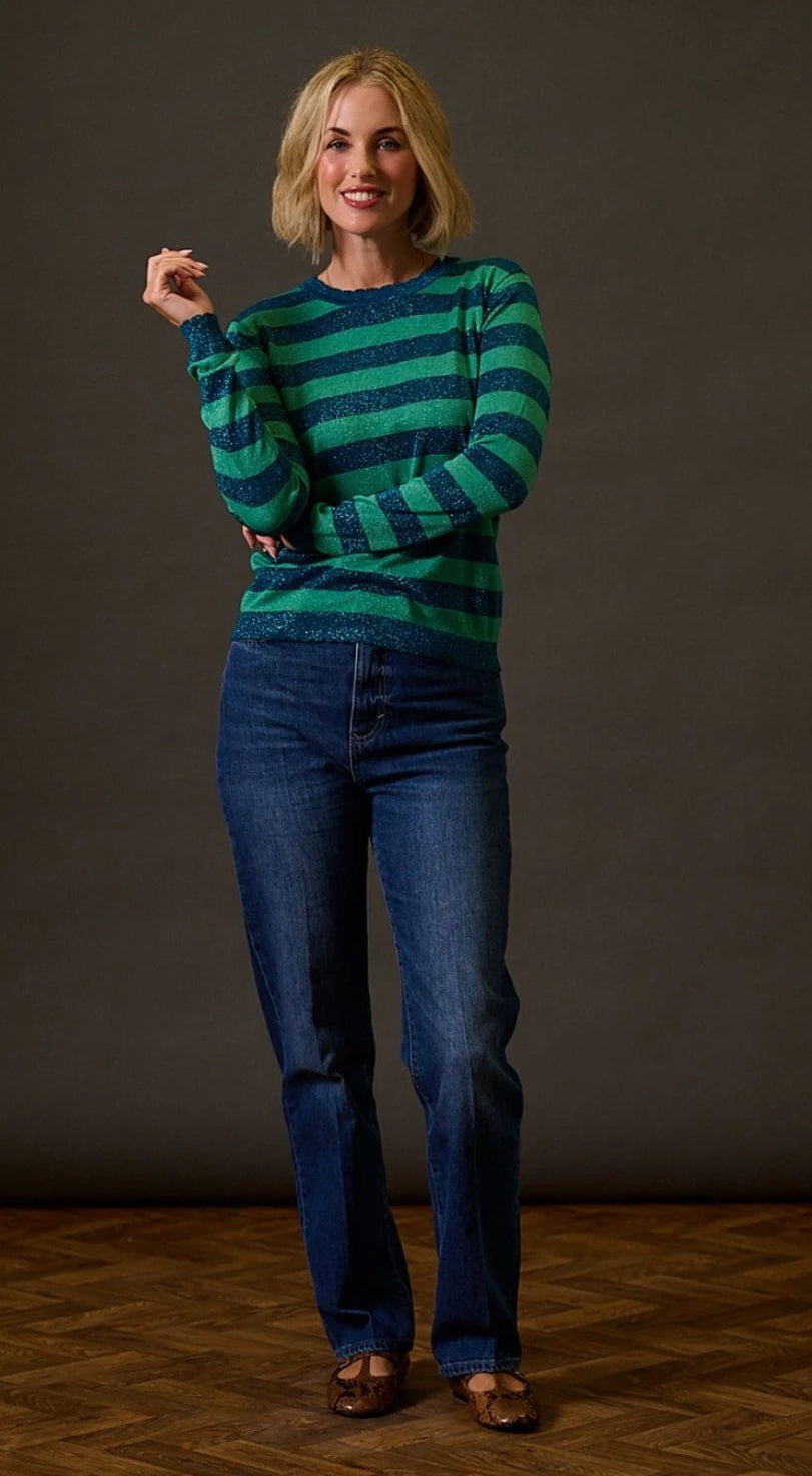 Sugarhill Brighton Alexa Scallop Jumper - Teal Sparkle Stripe
