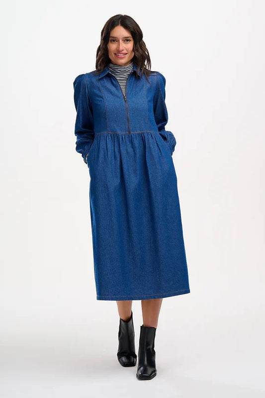 Sugarhill Brighton Kirsty Midi Smock Dress - Mid-Blue Denim