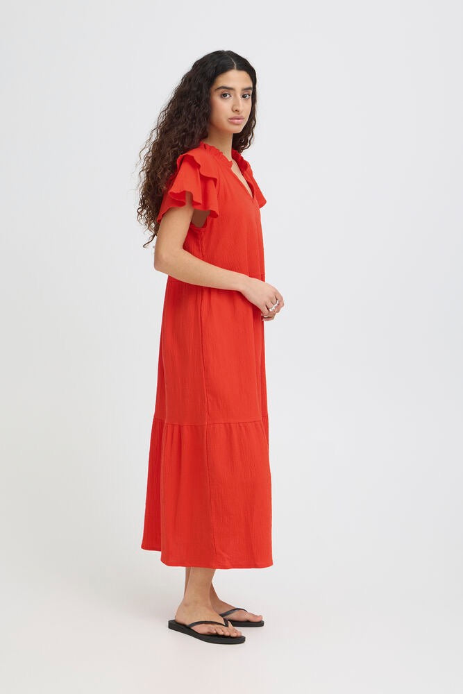 ICHI Lifana Midi Dress - Fiery Red