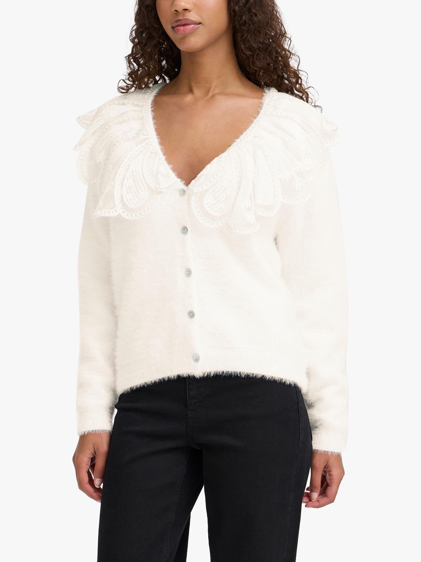ICHI Datia Oversized Collar Cardigan - Cream