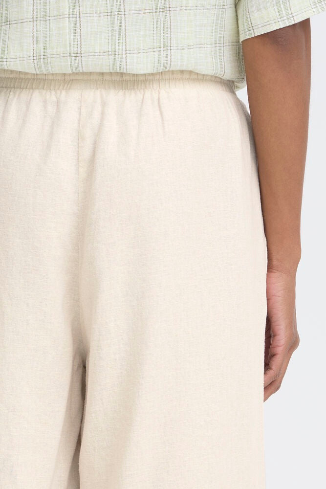 ICHI Linno Crop Linen Trouser - Off White