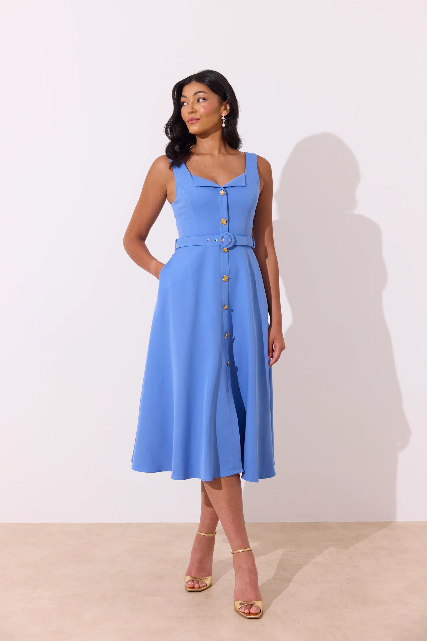 The 8th Sign Saffira Dress Belted Midi - Cornflower