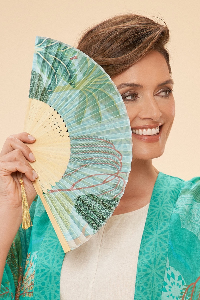 Powder Satin Fan Secret Paradise in Aqua