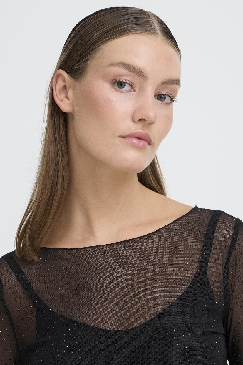 ICHI Noviola Crystal Sheer Top - Blacko