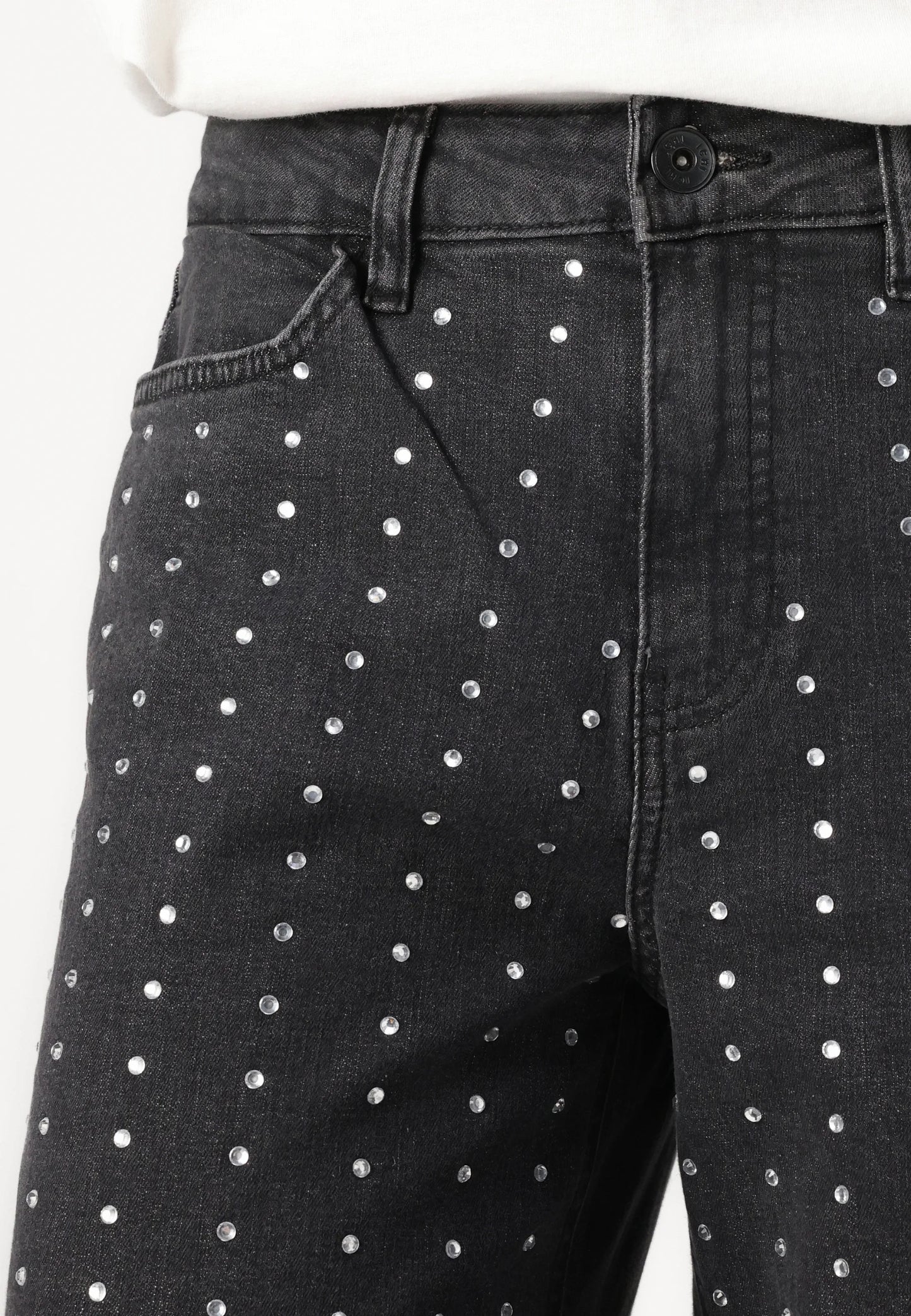 ICHI Braidy Washed Denim Crystal Jeans - Grey