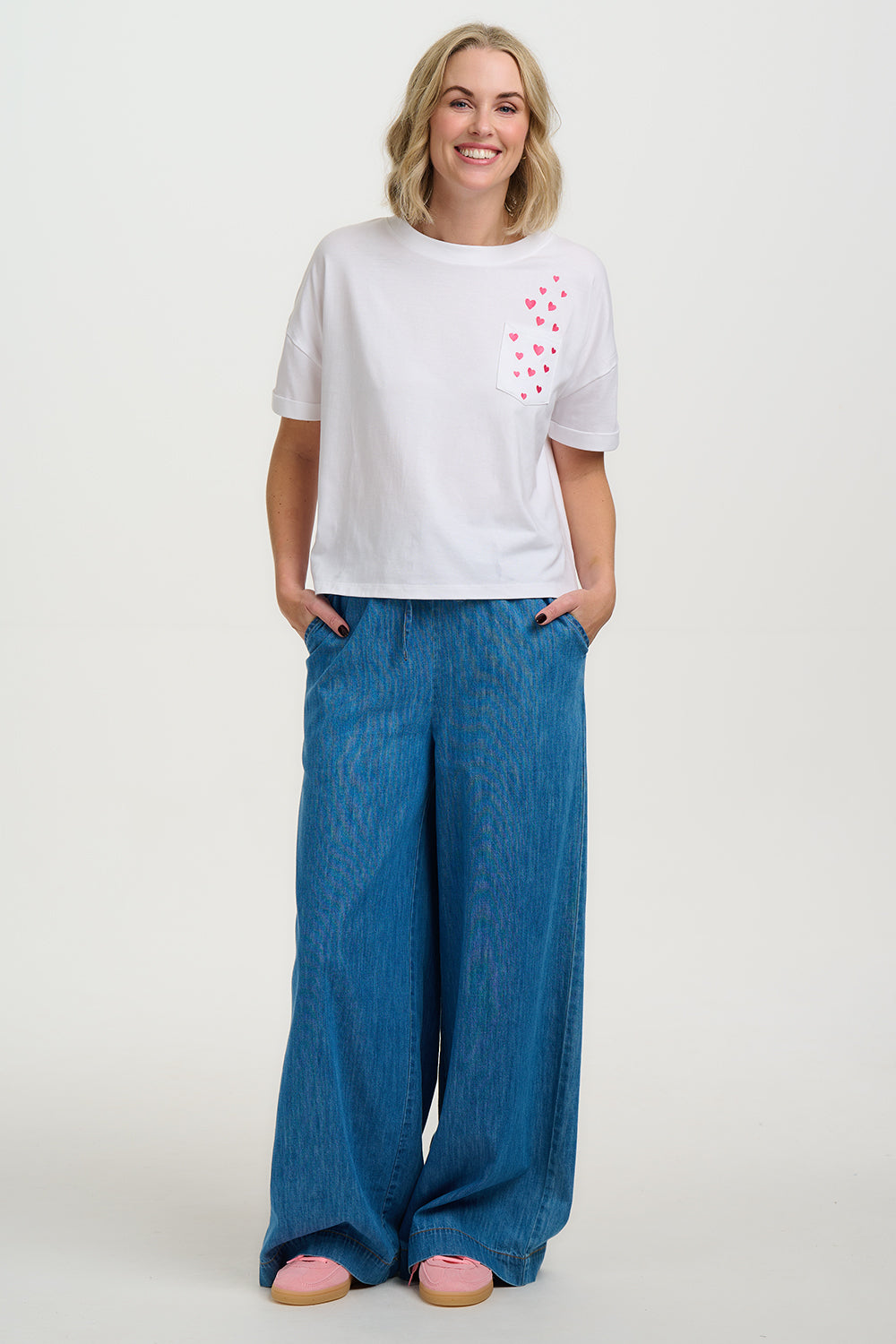 Sugarhill Brighton Celia Heavy-Weight T-Shirt - White, Pocket Hearts
