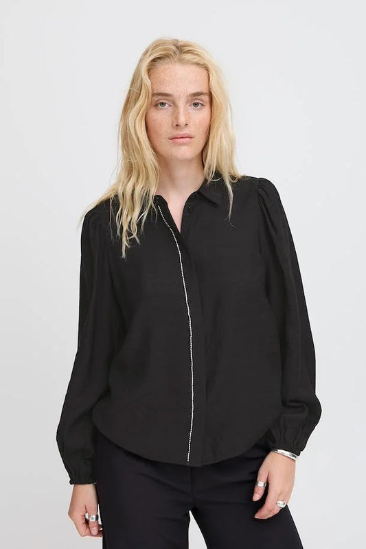 ICHI Black Rhines Crystal Blouse