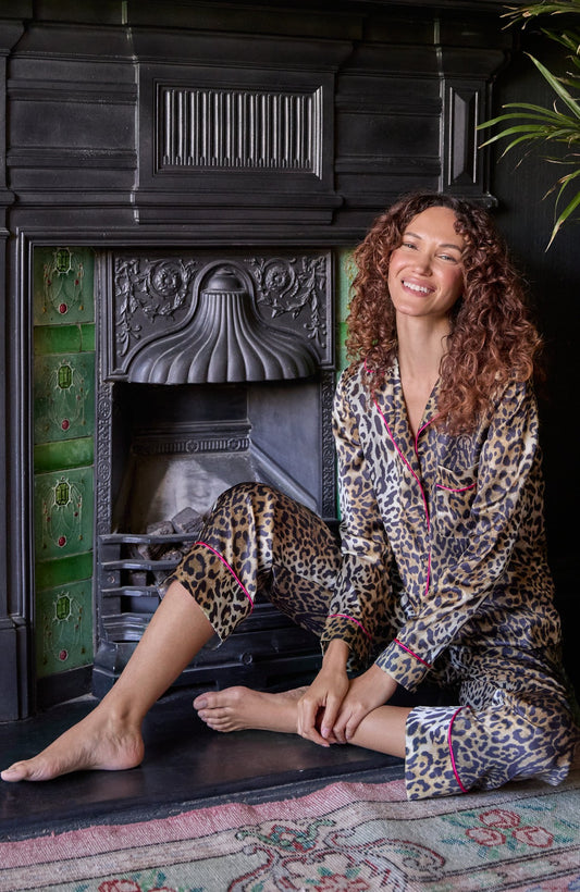 Hope & Ivy The Sindy Satin Print Pyjamas - Leopard Print