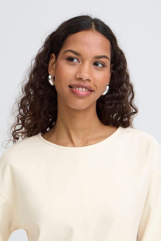 ICHI Kate Demin 3/4 Sleeve Top - Birch White