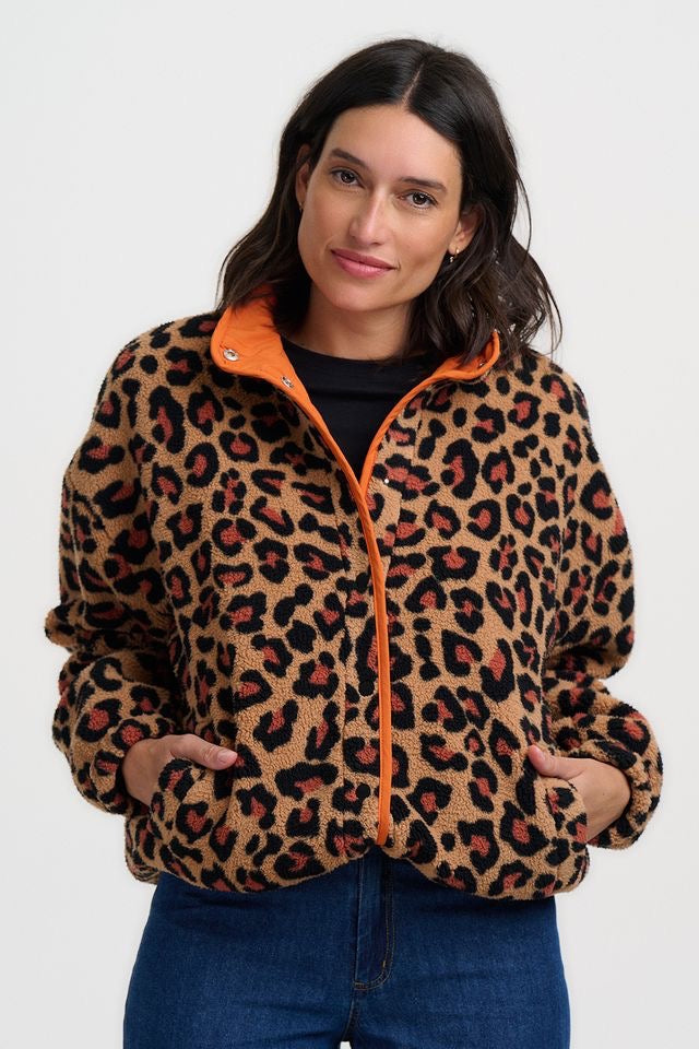Sugarhill Brighton Remi Popper Fleece - Orange Leopard