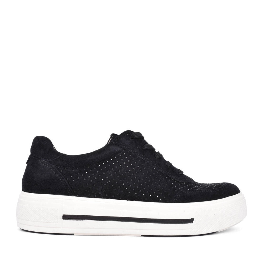 Caprice Crystal Black Suede Trainer