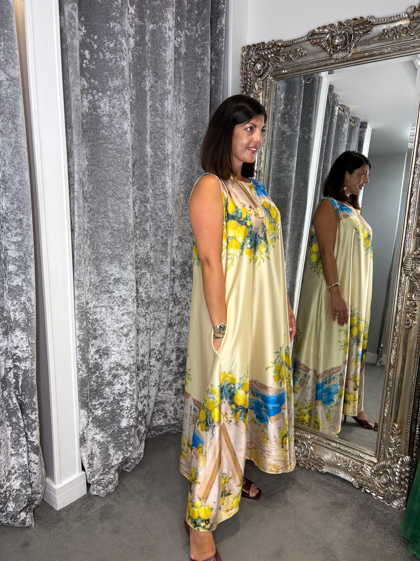 Studio Lemon Satin Maxi Dress - Yellow
