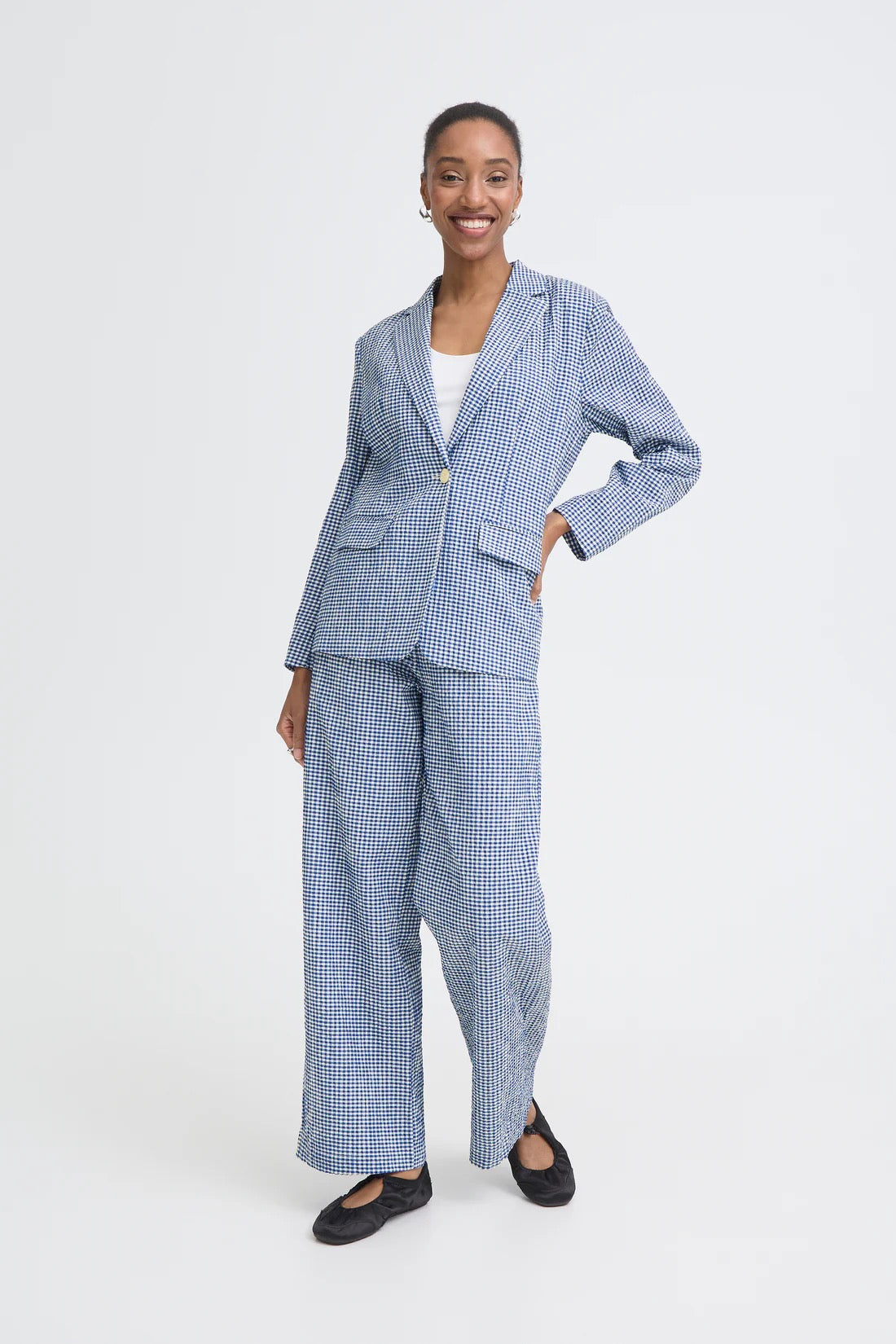 ICHI Jilma Check Blazer - Blue/White