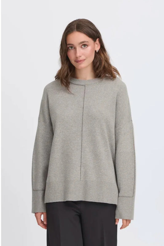 ICHI Ballia Long Sleeve Sweater - Grey Melange