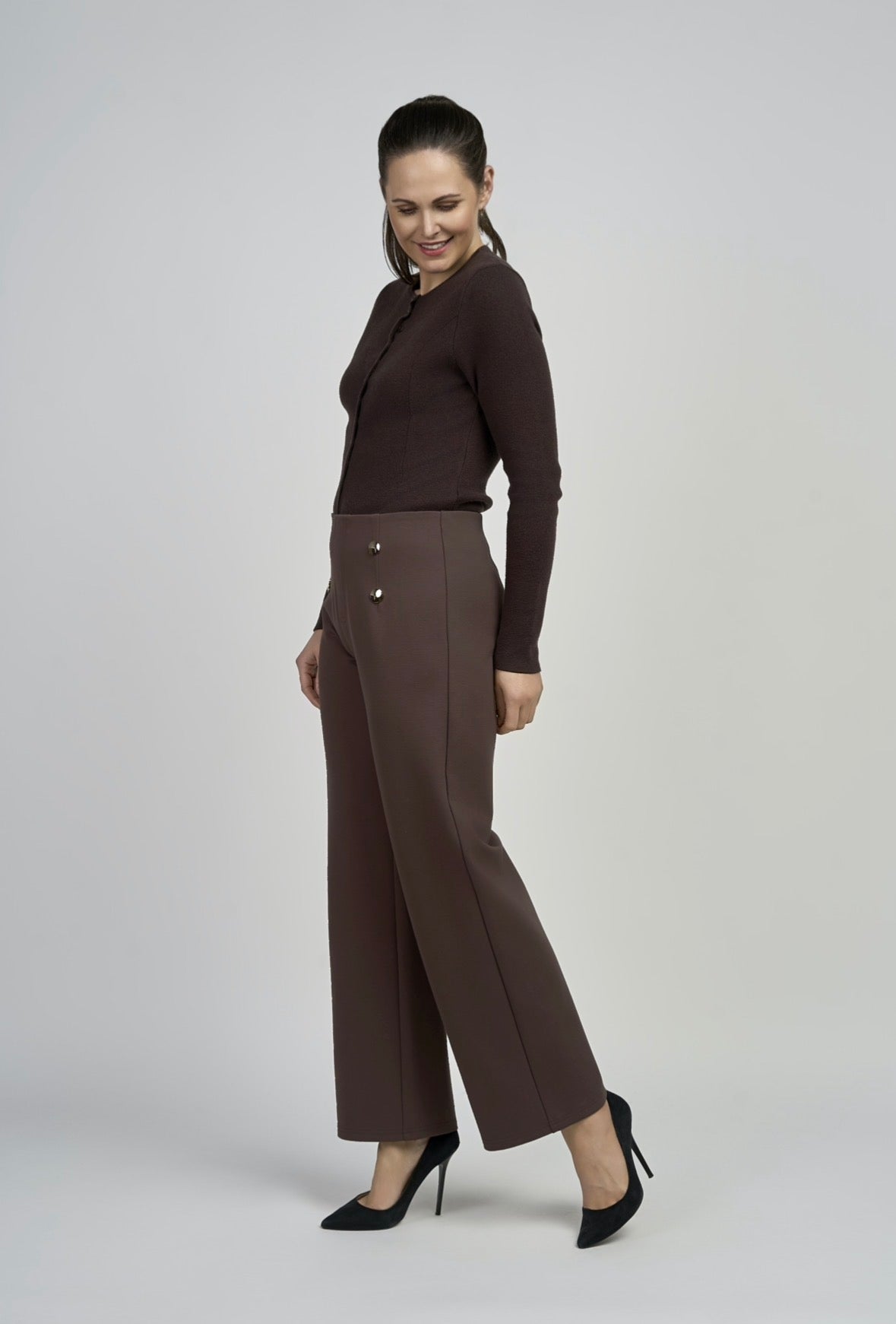 Pinns Wide Leg Ponte Trouser - Deep Chestnut