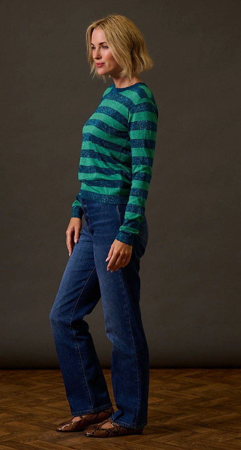 Sugarhill Brighton Alexa Scallop Jumper - Teal Sparkle Stripe