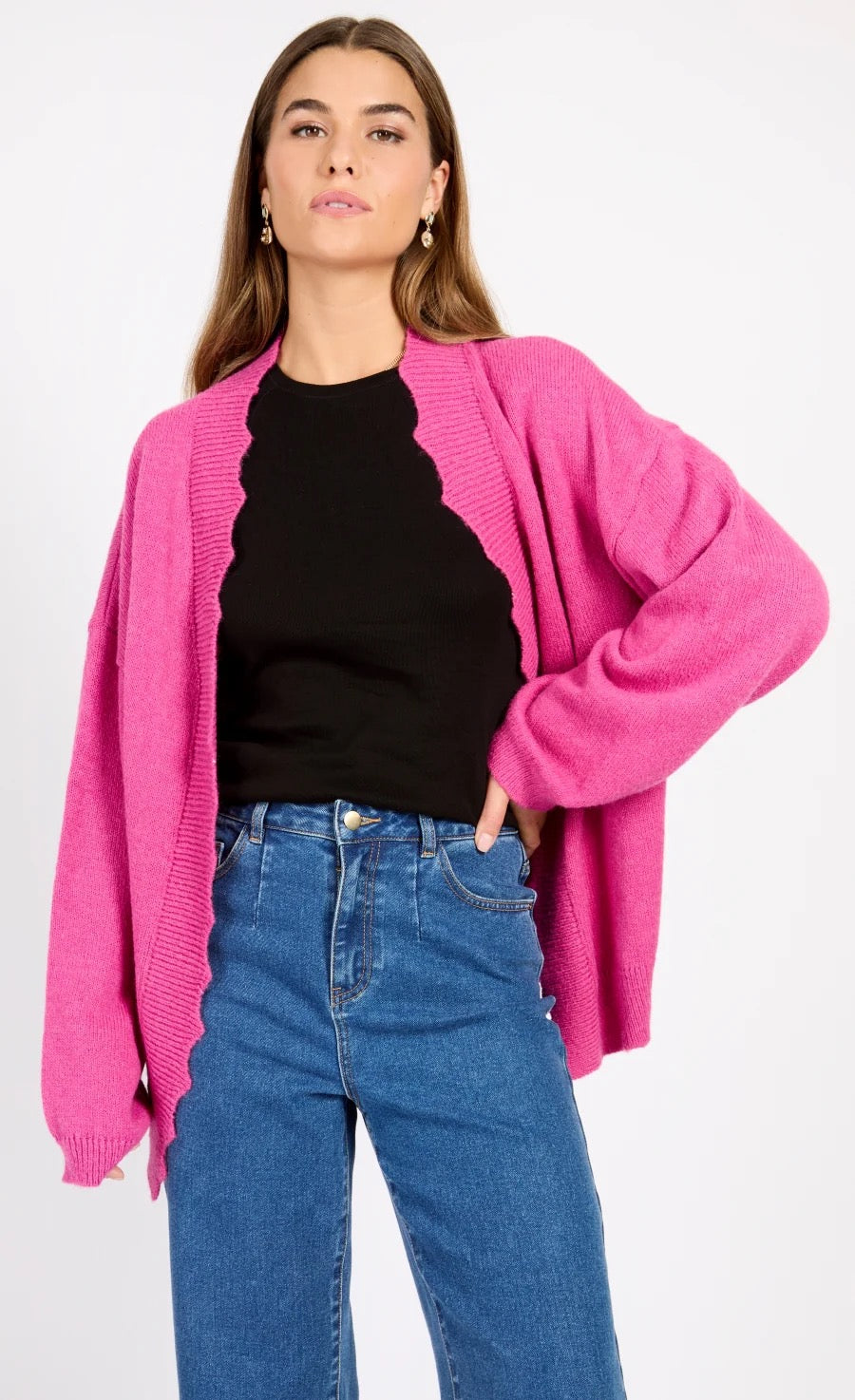 Little Mistress Pink Knit Scallop Cardigan by Vogue Williams