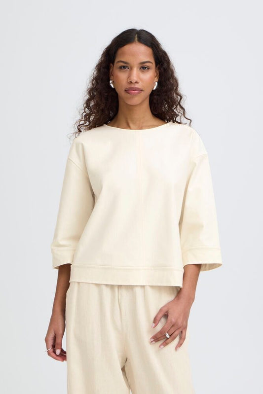 ICHI Kate Demin 3/4 Sleeve Top - Birch White