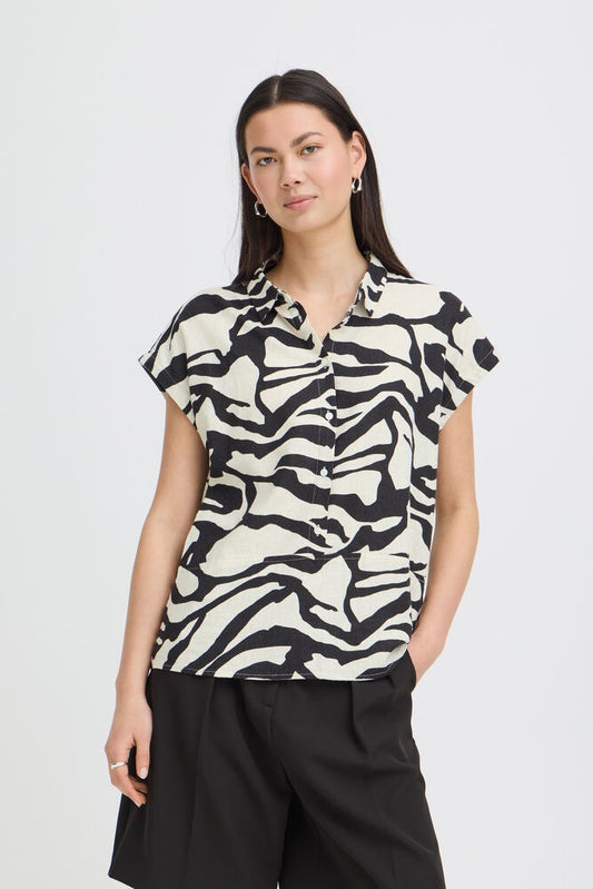 ICHI Linno Linen Blouse - Zebra