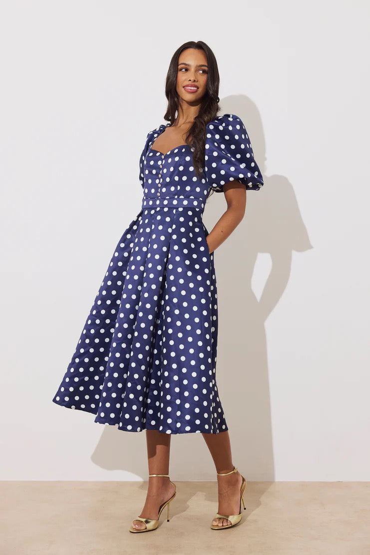 The 8th Sign Audrey Polka Dot Dress - Navy/White