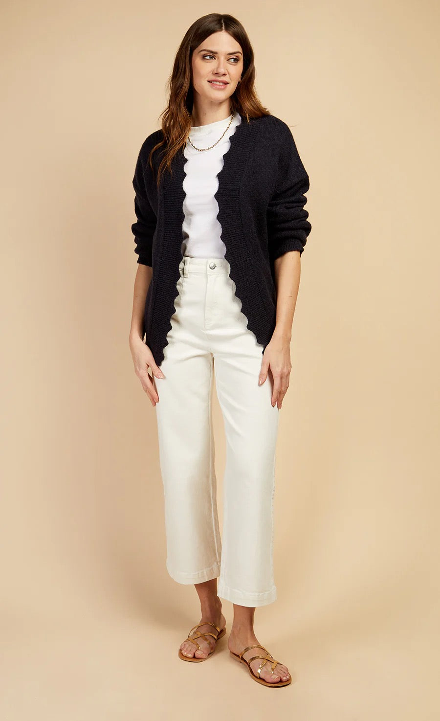 LM Navy Knit Scallop Cardigan by Vogue Williams