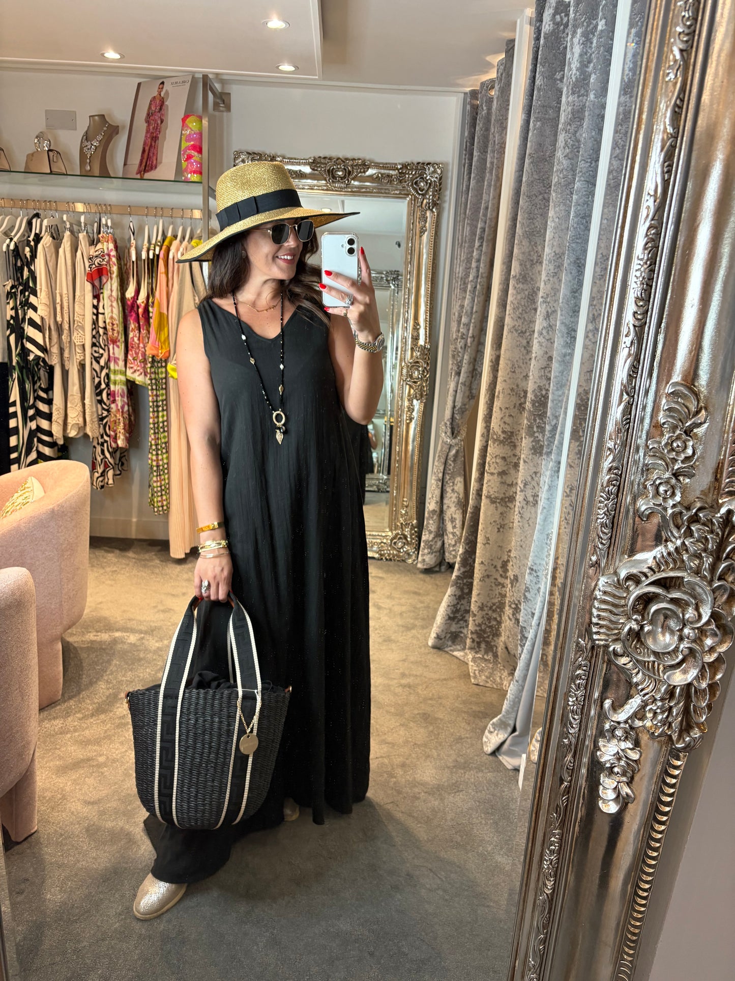 ICHI Foxa V-Neck Sleeveless Maxi Dress, Black