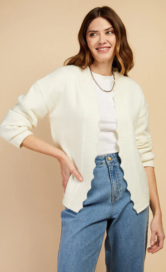 LM Cream Knit Scallop Cardigan by Vogue Williams