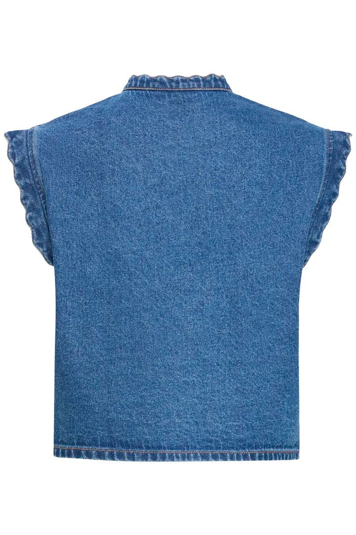 ICHI Palou Demin waistcoat - Mid Blue