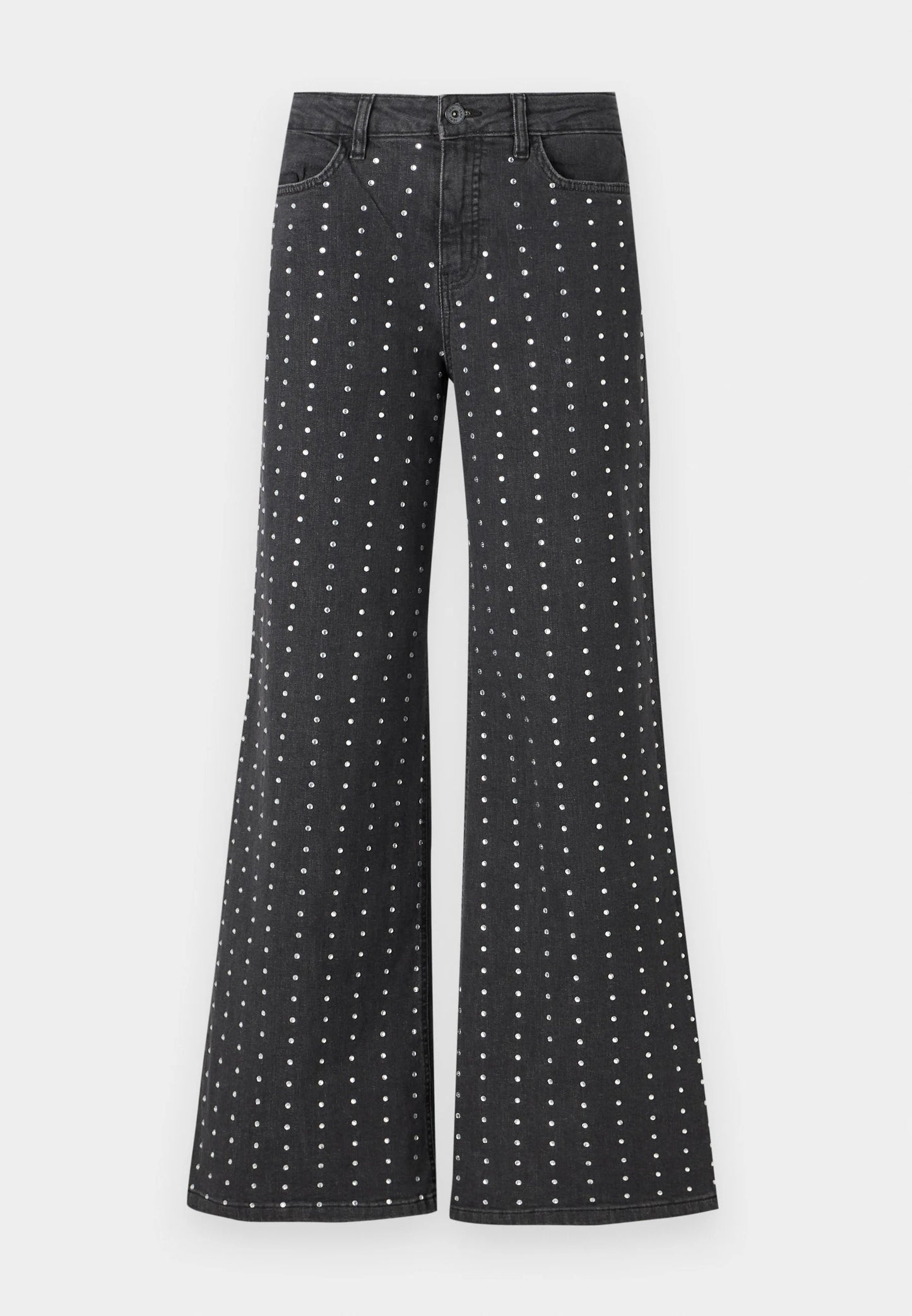 ICHI Braidy Washed Denim Crystal Jeans - Grey